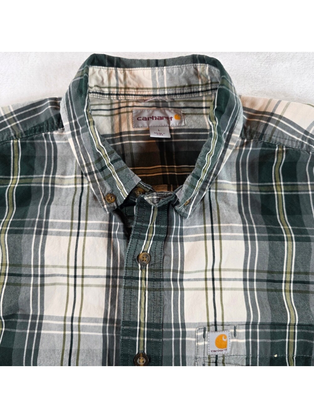 Carhartt Relaxed Fit Men's Large Plaid Button-Up Shirt Cotton Casual Workwear
